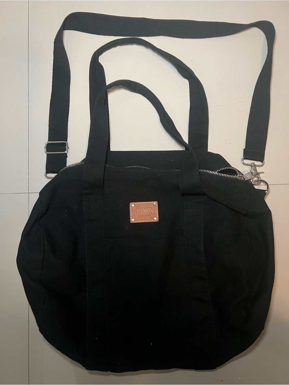 PINK Victoria's Secret Black Canvas Duffel Bag with Removable Strap